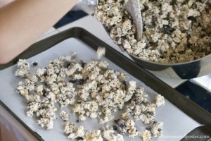 pour popcorn onto cookie sheet - Blossoms and Posies