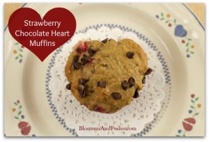 Strawberry Chocolate Heart Muffins - BlossomsAndPosies.com