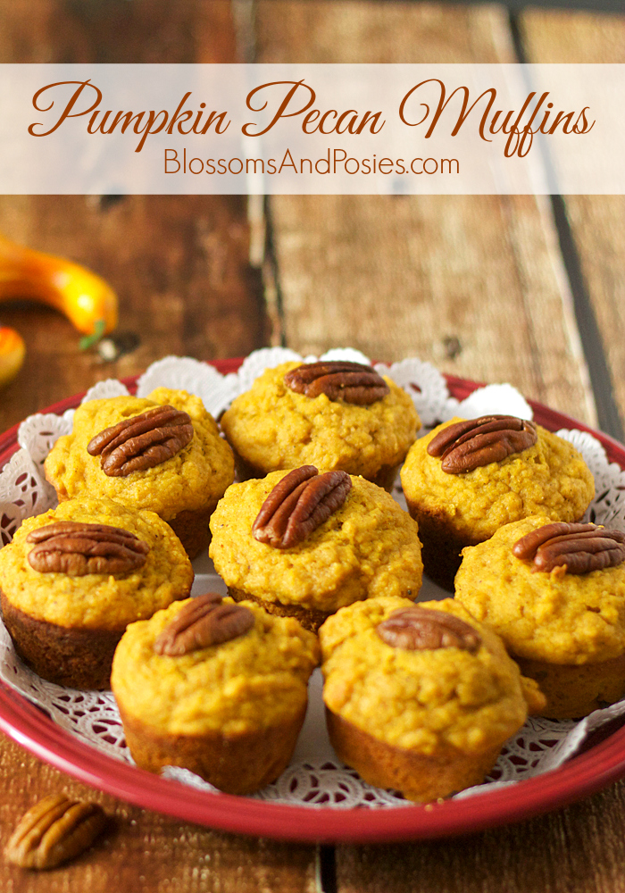 Moist pumpkin pecan muffins bring the taste of fall to your tea party or breakfast table