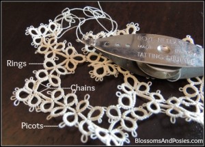 Rings, chains and picots in lace tatting
