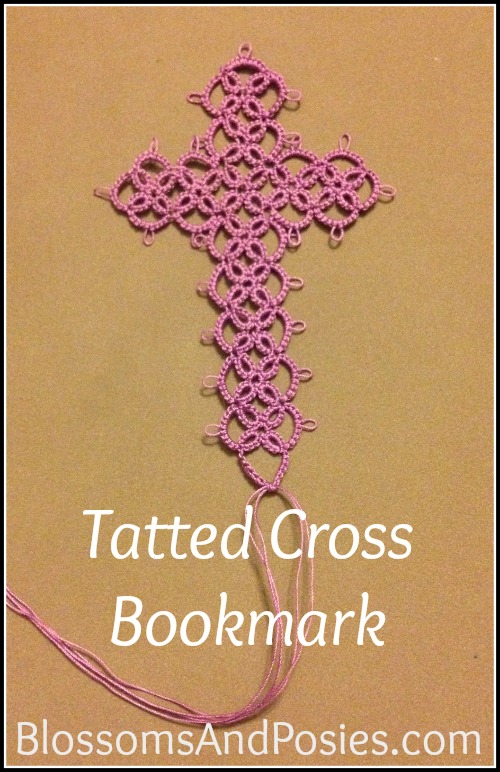 tatted cross bookmark - example of lace tatting